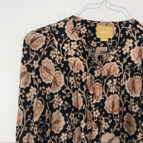 Anthropologie | Maeve Navy Floral Button Down Top - Picture 2 of 7